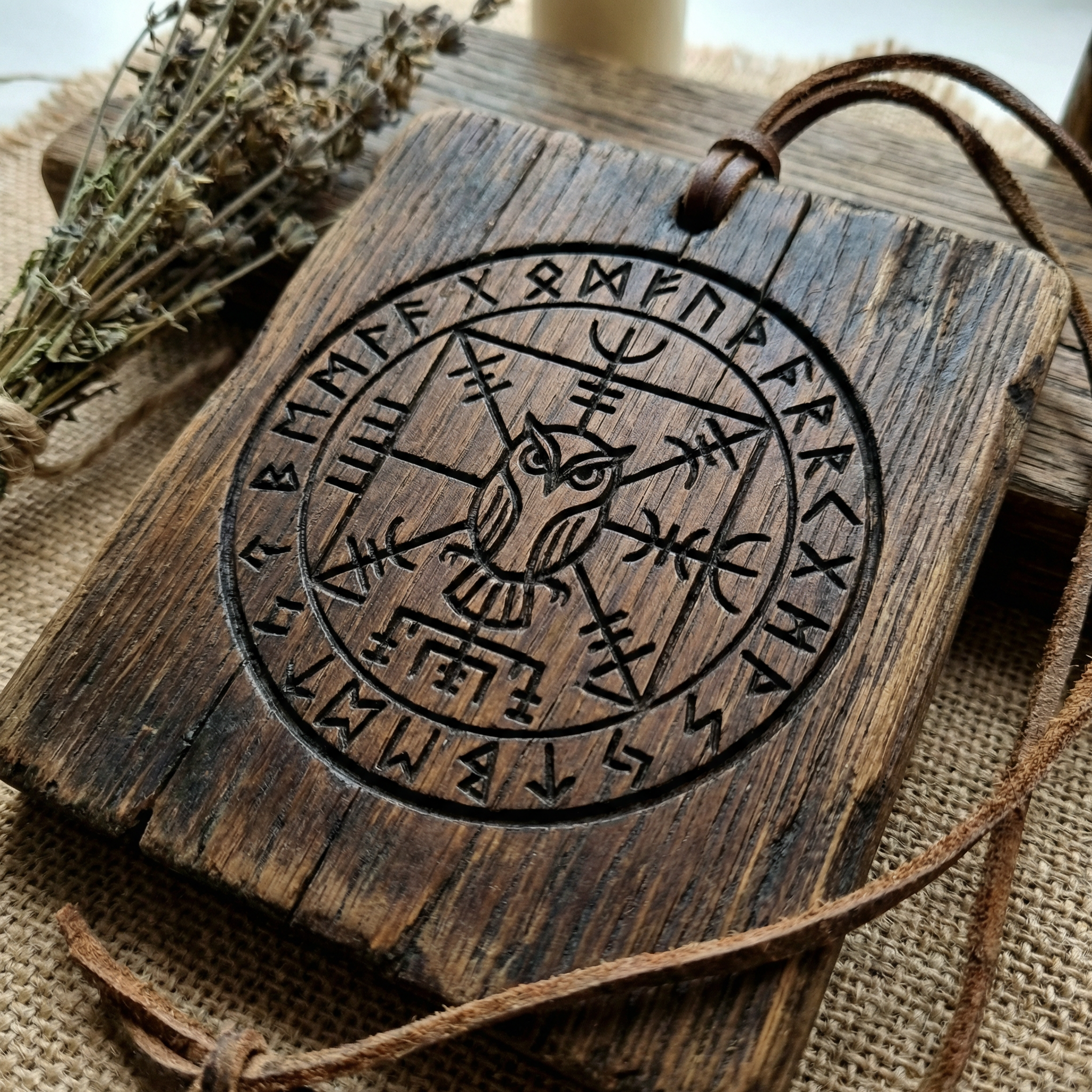 Carved sigil on wood