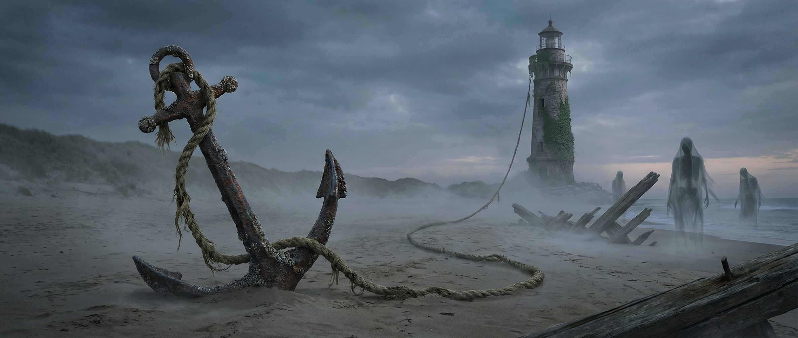 Old anchor and rope